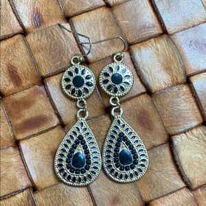 Elegant Gold and Black Dangle Earrings